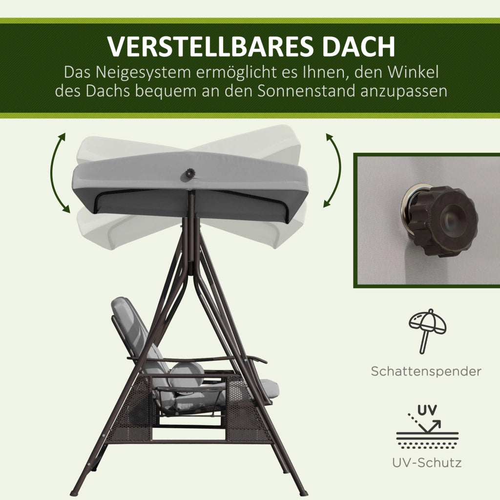 Divano a dondolo 2 posti con cuscini e tavolino ¨C zephmum ¨C Grigio Polyester 162x118x173 cm