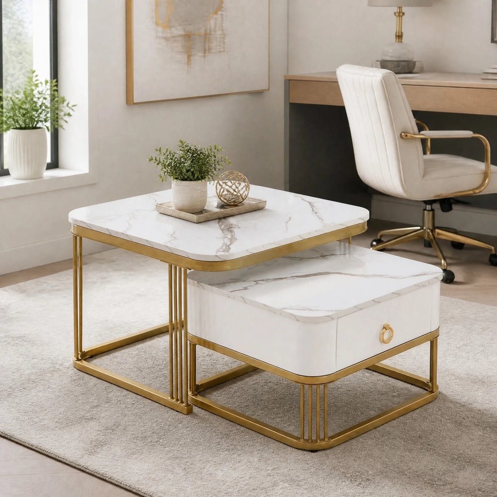 TAVOLINO DA SALOTTO Set da 2 pezzi 60x60x45+50x50x34 cm Bianco MDF