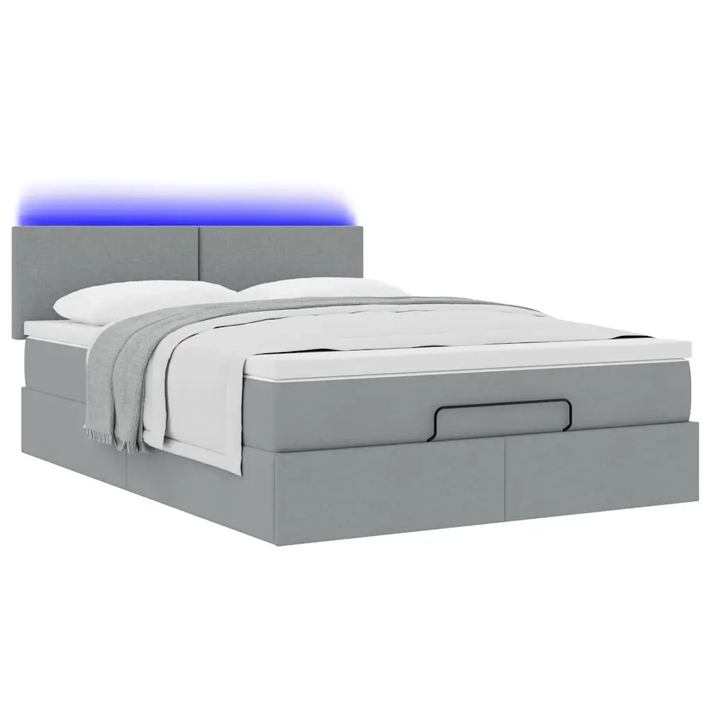 Pouf Letto con Materasso e LED Grigio Chiaro 140x190 cm 3312222