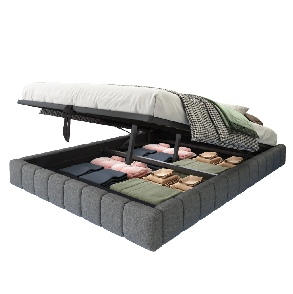 Letto imbottito flottante 140x200 cm con contenitore; LED a luce variabile; grigio