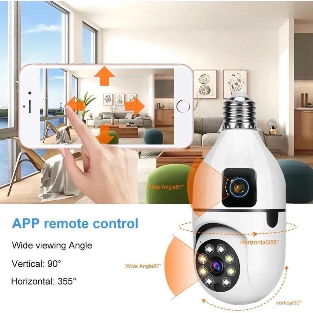 Trade Shop - Telecamera Wifi Da Interno Esterno 5 Mp Videocamera Lampadina Con Doppia Lente -
