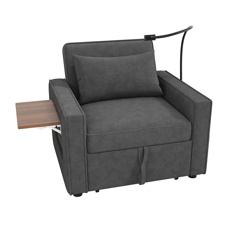 Divano letto pieghevole - Xylo - Con USB, 1 posto, velluto, grigio