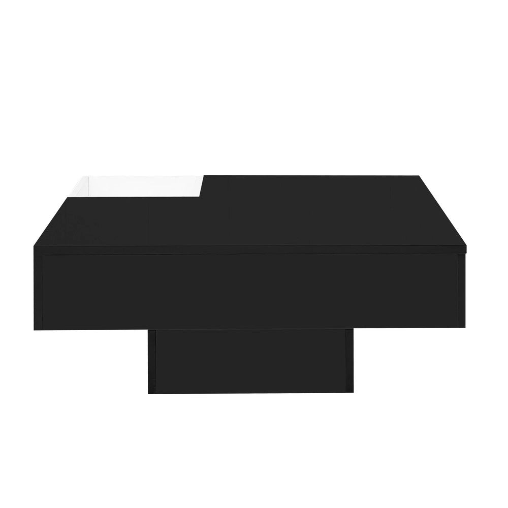 Tavolino da Salotto con LED ¨C Xylo ¨C Bianco e Nero Lucido, 72x72x30 cm