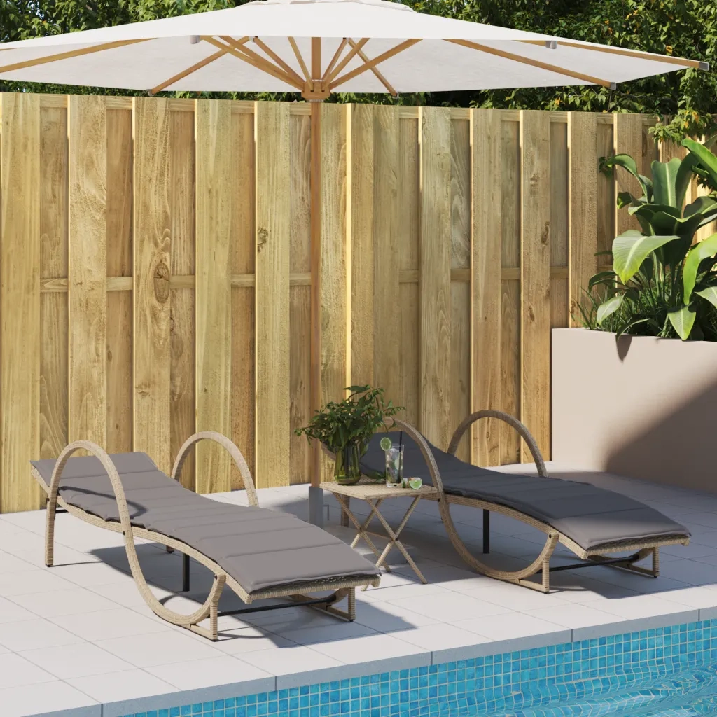 Lettino Prendisole | Sdraio da giardino | Lettino da sole con Cuscini Beige 60x199x42 cm Polyrattan
