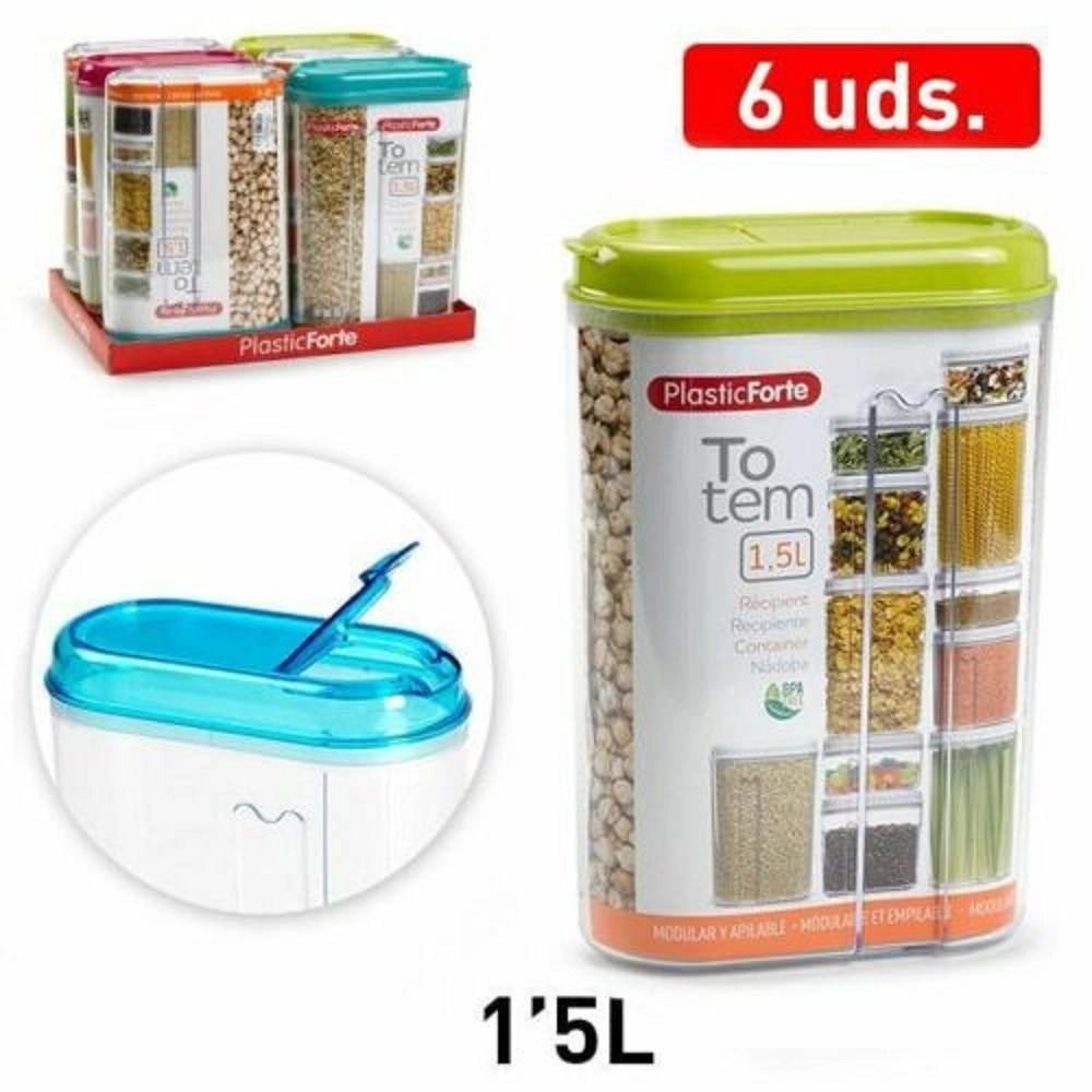 Trade Shop - Set 6 Pezzi Contenitori Salva Freschezza Biscotti Spaghetti Pasta 1,5 Lt -