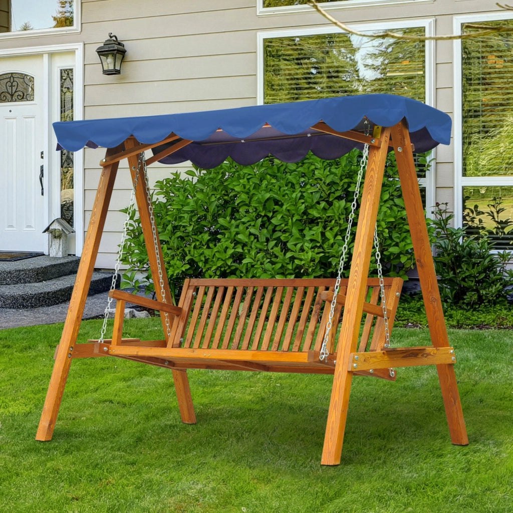 Dondolo da Giardino 3 Posti in Legno con Baldacchino Swing Blu