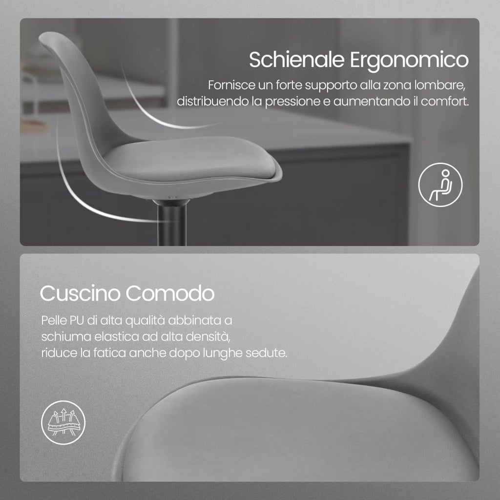 Sgabello da Cucina Moderno, Sedia Alta da Bar Regolabile in Altezza, Sgabello Imbottito Girevole con Schienale e Poggiapiedi, Grigio Scuro, 1051BY-1