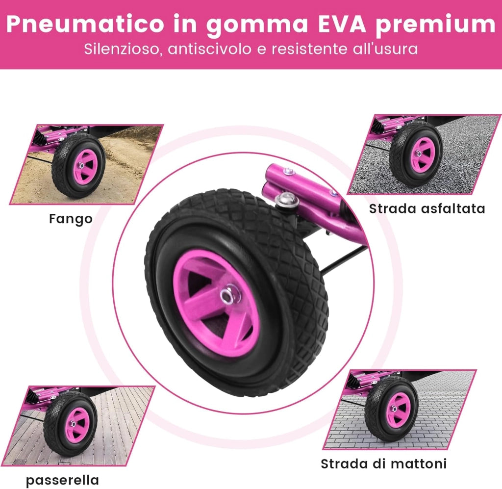 Go Kart a Pedali per Bambini, con Sedile Regolabile e Freno a Mano, Go Kart Veicolo per Bambini 3-8 Anni, Portata Massima 30 kg (Rosa)