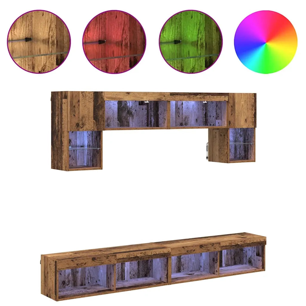 Mobile Porta TV con LED 6 pz-Credenza per TV Legno vecchio 122556