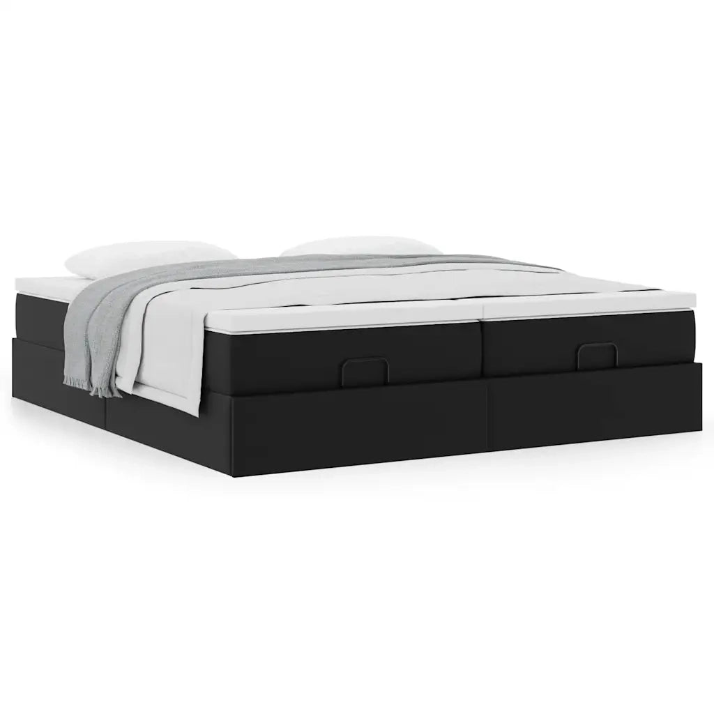 Struttura Letto Pouf con Materassi Nero 160x200 cm Similpelle 3311219