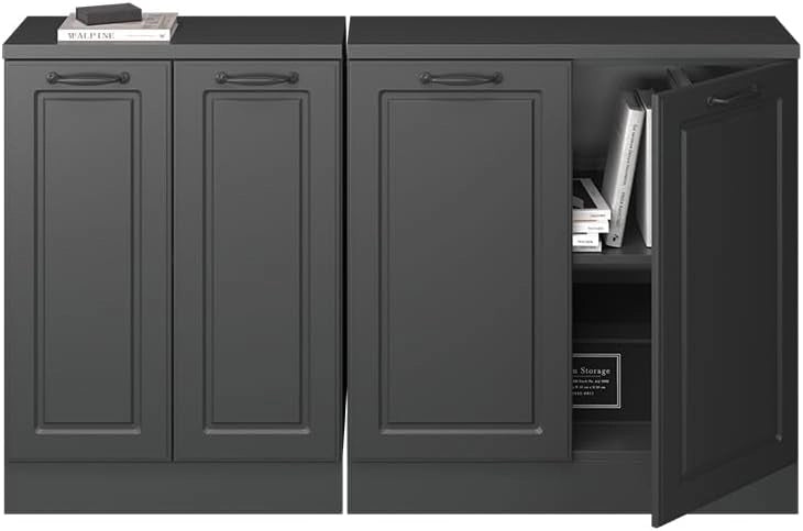 Set di mobili sottotetto Rion, Antracite casa di campagna, 140 cm Set di 2 carcasse armadio profondità 60 cm, adatto per il salvaspazio sotto tetti spioventi