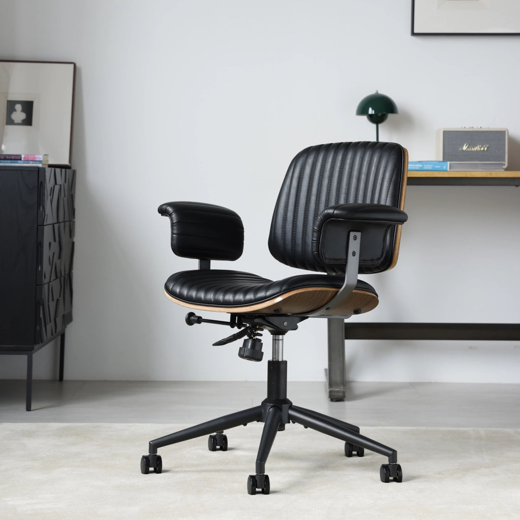 Sedia da ufficio girevole in PU nero con base in metallo