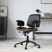 Sedia da ufficio girevole in PU nero con base in metallo
