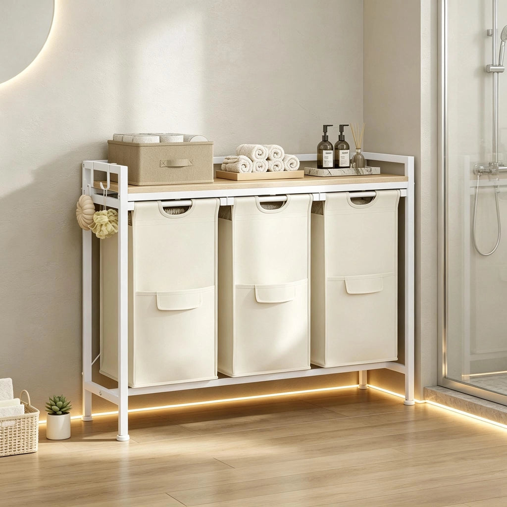 CESTO PORTABIANCHERIA 3 scomparti 96x30x71 cm Bianco/Quercia chiara