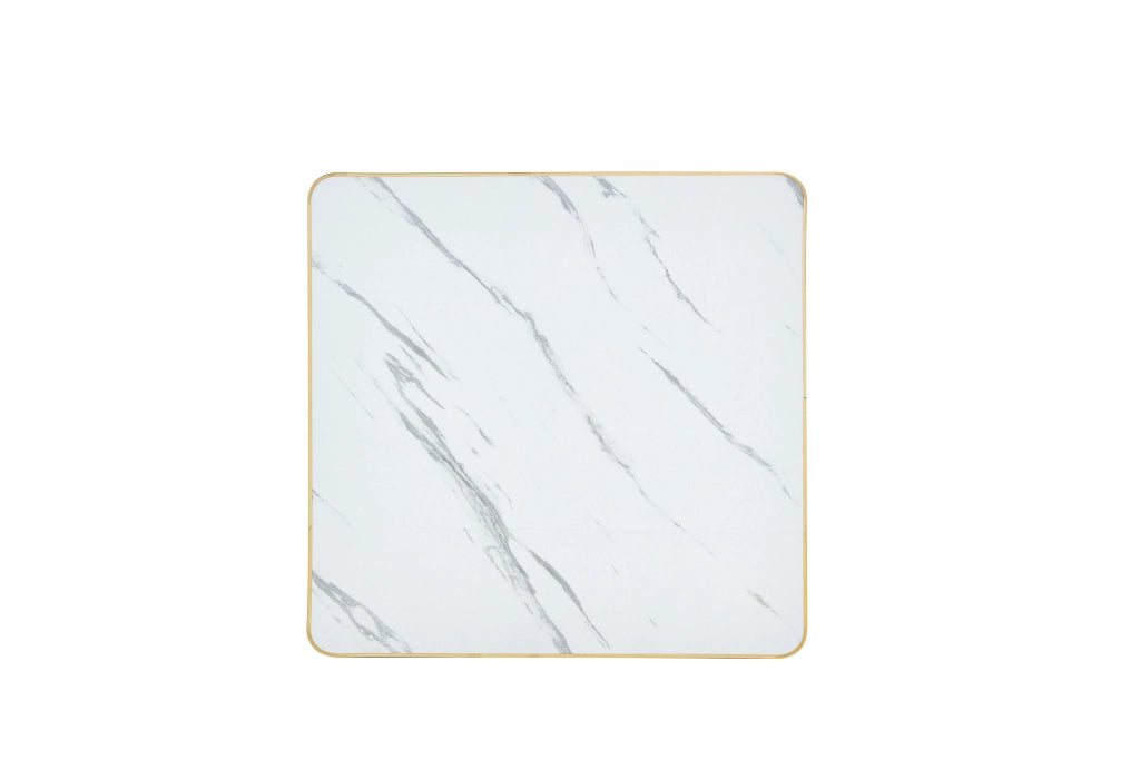 Tavolo da pranzo quadrato in MDF effetto marmo con gambe in metallo, per 2-4 persone, bianco, 60 × 60 × 74 cm