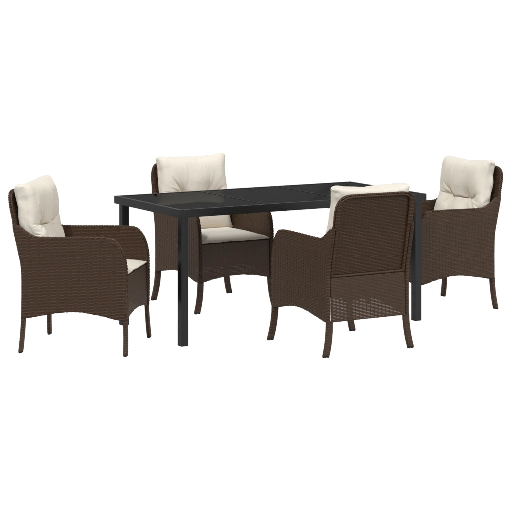 Set da Pranzo per Giardino da 5 Pezzi con Cuscini Marrone Rattan PE