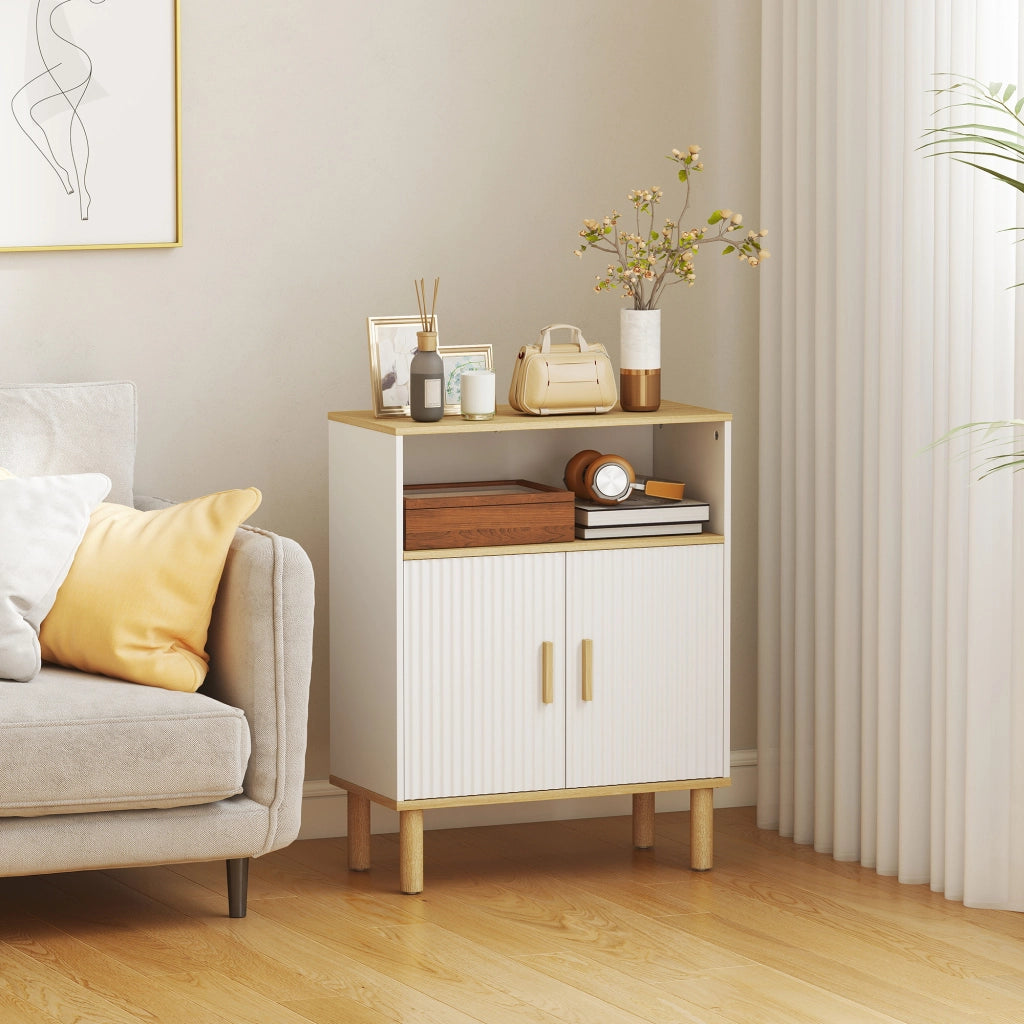 Mobile Bagno Autoportante Canettato 60x29,5x76,5 cm con Ripiano Regolabile Bianco e Legno di Pino Naturale