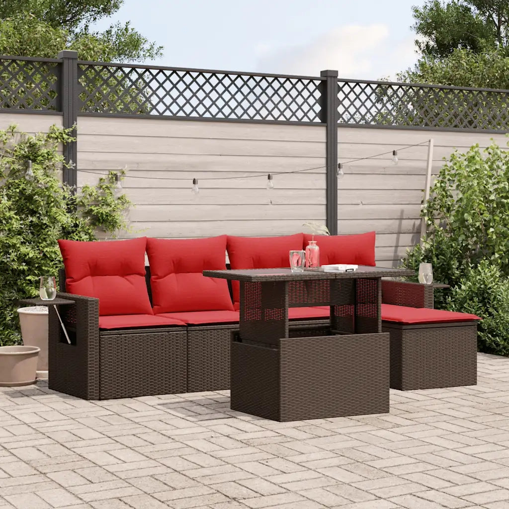 Set Divani da Giardino 6 pz con Cuscini Marrone in Polyrattan 3267874