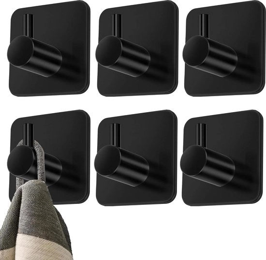 Sostegno asciugamano senza forare - Design classico - Hanger autoadesivi - Adesivi acqua-resistenti 3M - Hanger per parete - Asciugamano appeso - Bagno - Acciaio inossidabile - Nero