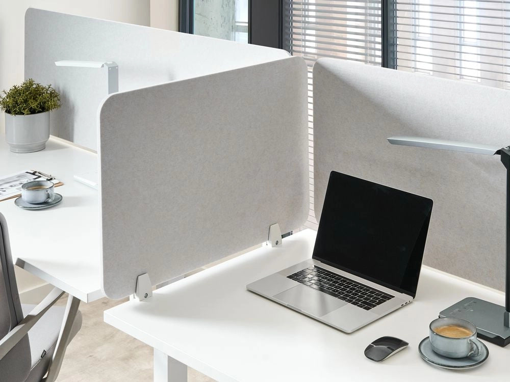 Pannello Divisorio da Scrivania Bianco Sporco in PET con Rivestimento in Tessuto 72 x 50 cm Schermo Acustico per Ufficio e Home Office