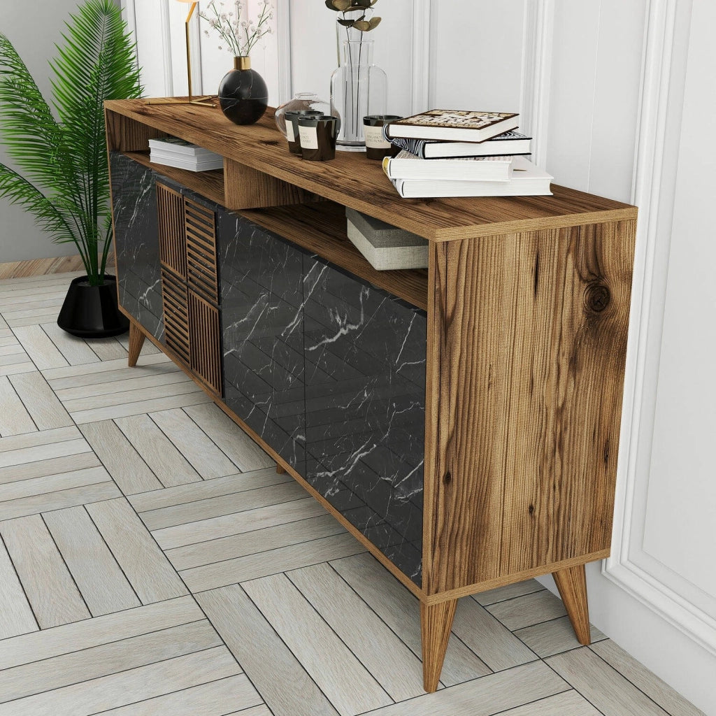 Madia Benjamin, Credenza 2 Ripiani, 180x35x79h cm Marrone Noce