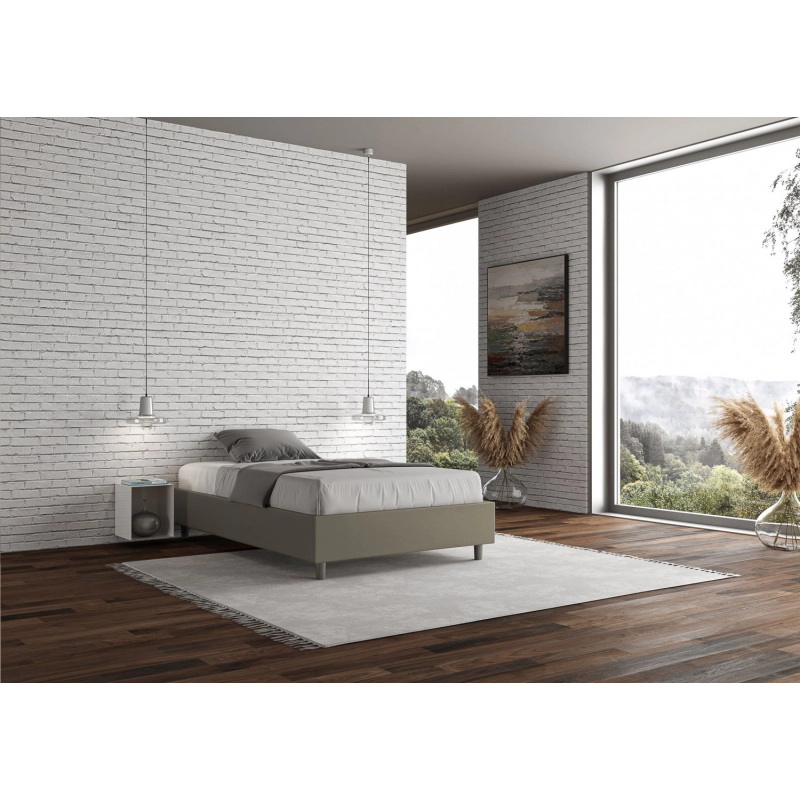 Letto Sommier imbottito Matrimoniale francese 140x190 cm Azelia - Similpelle,Cappuccino,Contenitore