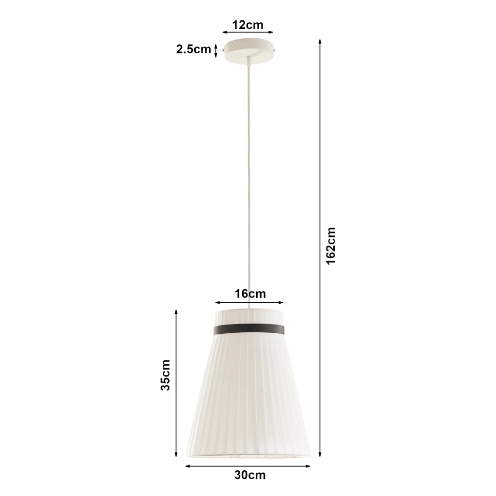 Lampada a Sospensione Broughton con Paralume a Cono Plissettato Ø30 cm Tessuto Bianco lux.pro