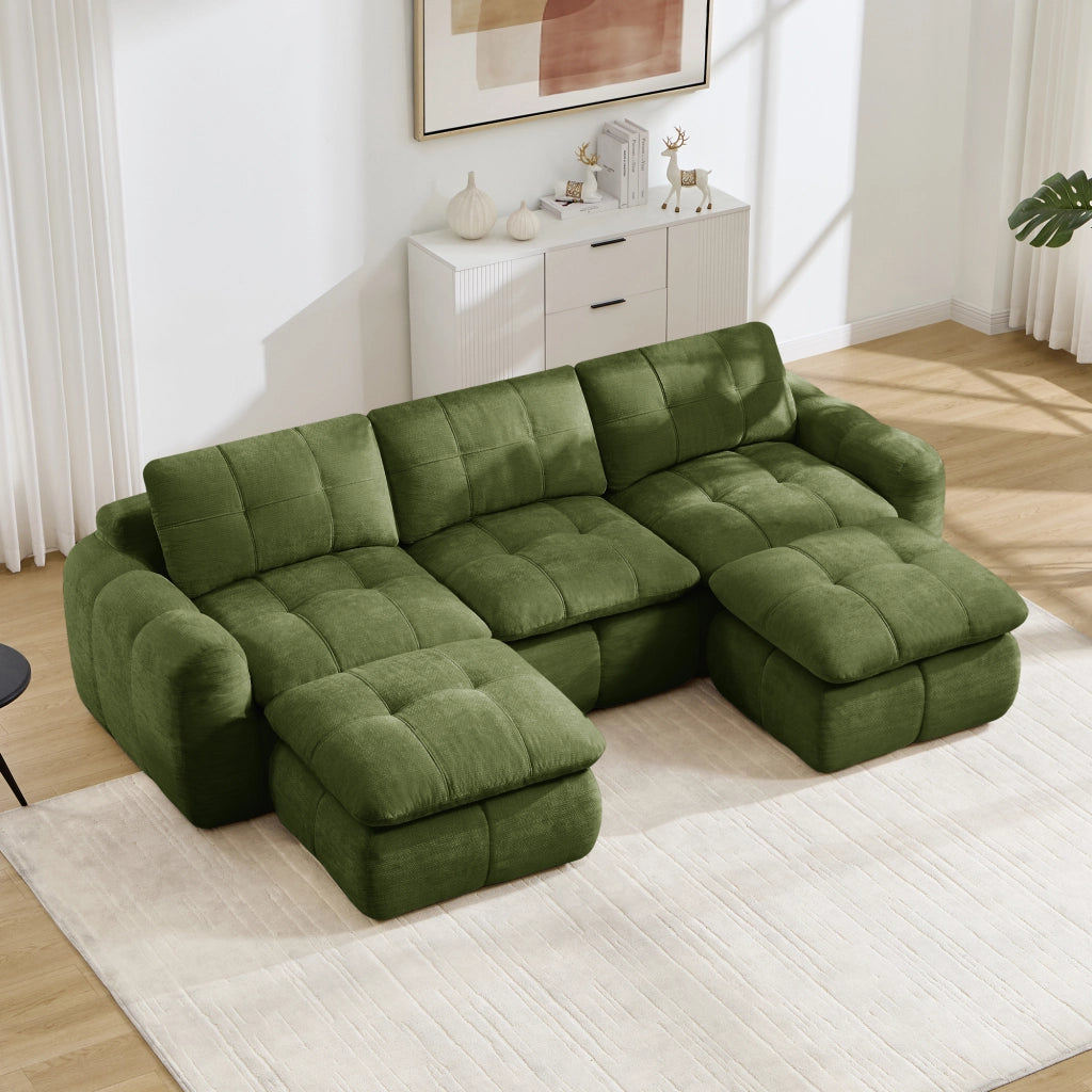 Divano modulare 3 posti - con seduta ergonomica e moduli separabili - in chenille verde