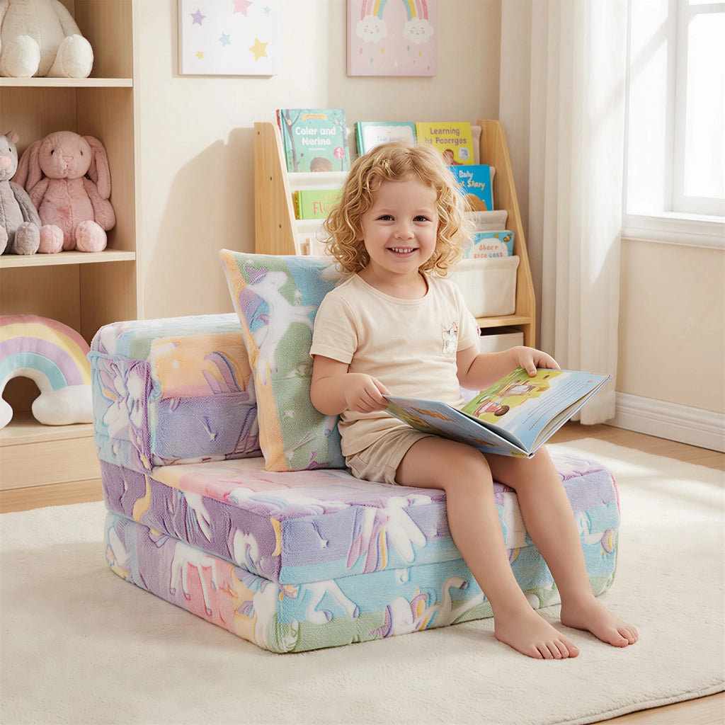 Divano letto 3-in-1 con coperture lavabili a cerniera e cuscino extra, Divano per bambini che luminesce Multicolore