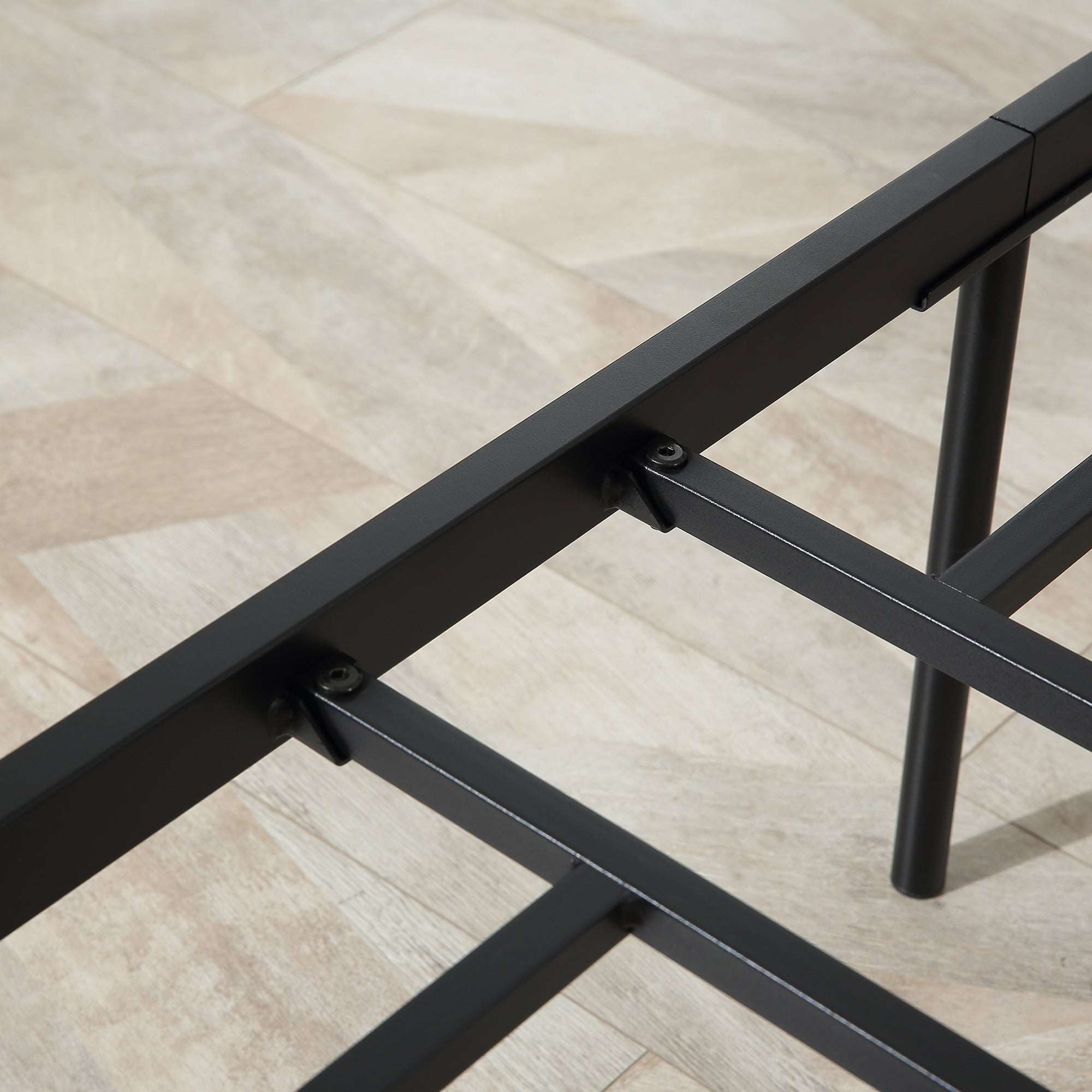 Struttura Letto Singolo 90x200 cm in Acciaio con Doghe Integrate Nero e Marrone Rustico