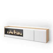 Mobile TV Soggiorno, 212x50x35 cm, Per TV fino a 80", Camino elettrico XXL, LED, Bianco e Rovere soft