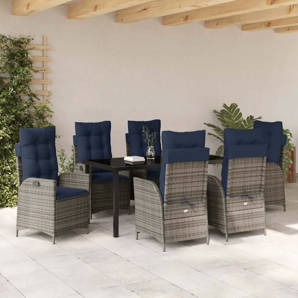 Set da Pranzo per Giardino 7 pcs Grigio e Nero Rattan 3380579