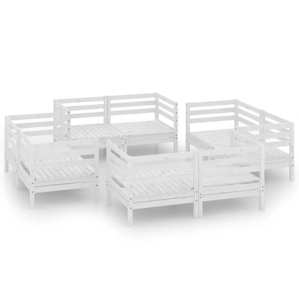 Set Divani da Giardino 8 pz Bianco in Legno Massello di Pino 3082428