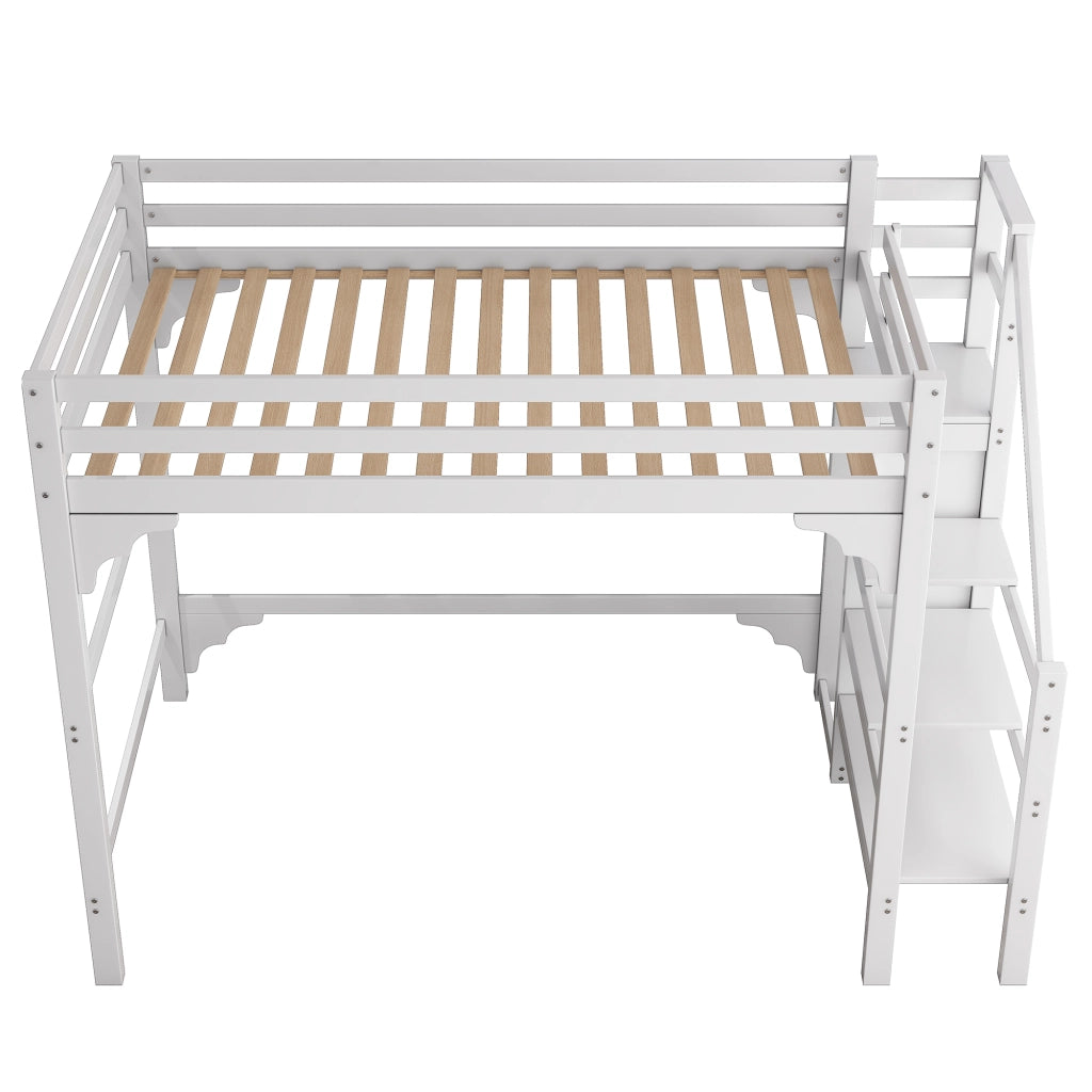 Letto a castello bianco con rete a doghe funzione contenitore in pino 140x200 cm