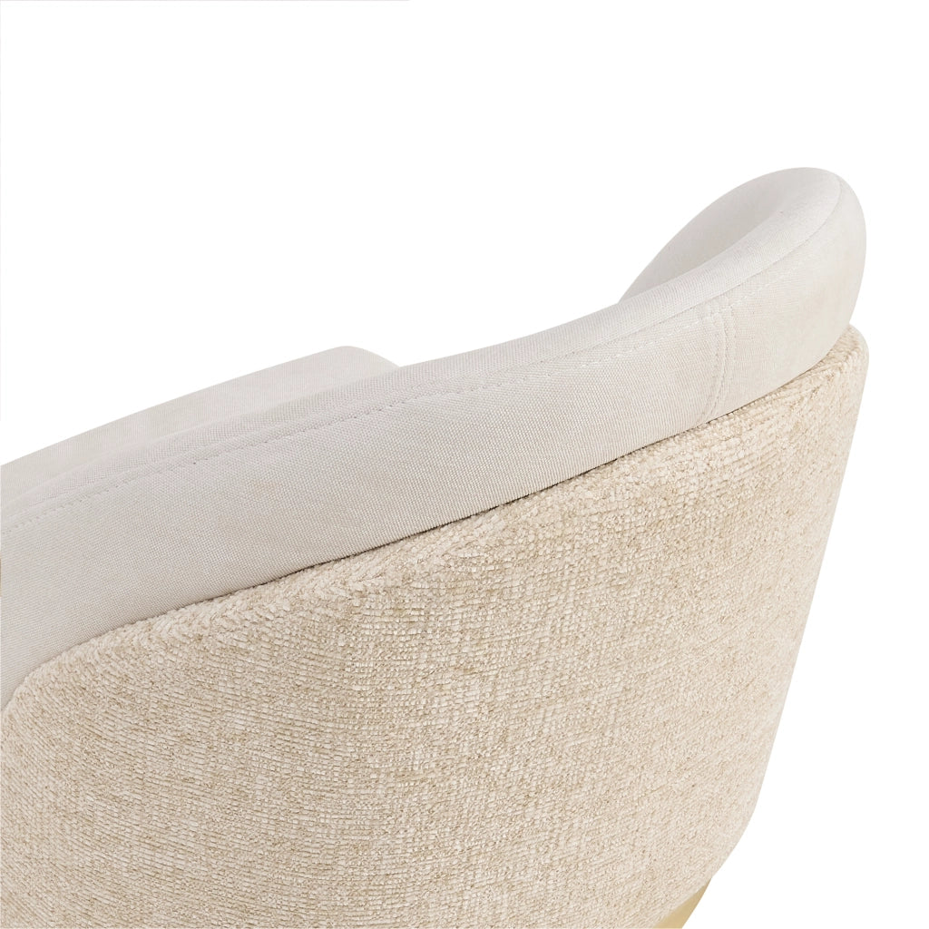 Sedia da Pranzo Set da 4 con Schienale Doppio e Gambe in Metallo Galvanizzato, in Ciniglia Beige e Oro
