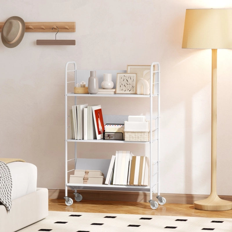 Libreria/scaffale contenitore a 3 ripiani con ruote, scaffale portagiochi per camera da letto, 69 x 26 x 108 cm, bianco