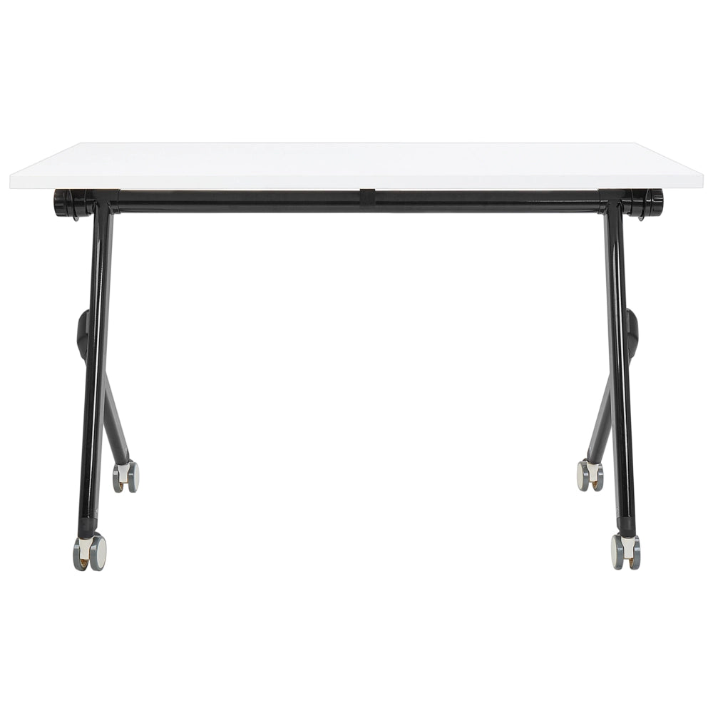 Scrivania rettangolare pieghevole con rotelle portatile con struttura in metallo bianco e nero 120 x 60 cm stile moderno