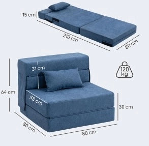 Poltrona trasformabile 3 in 1 blu con cuscino