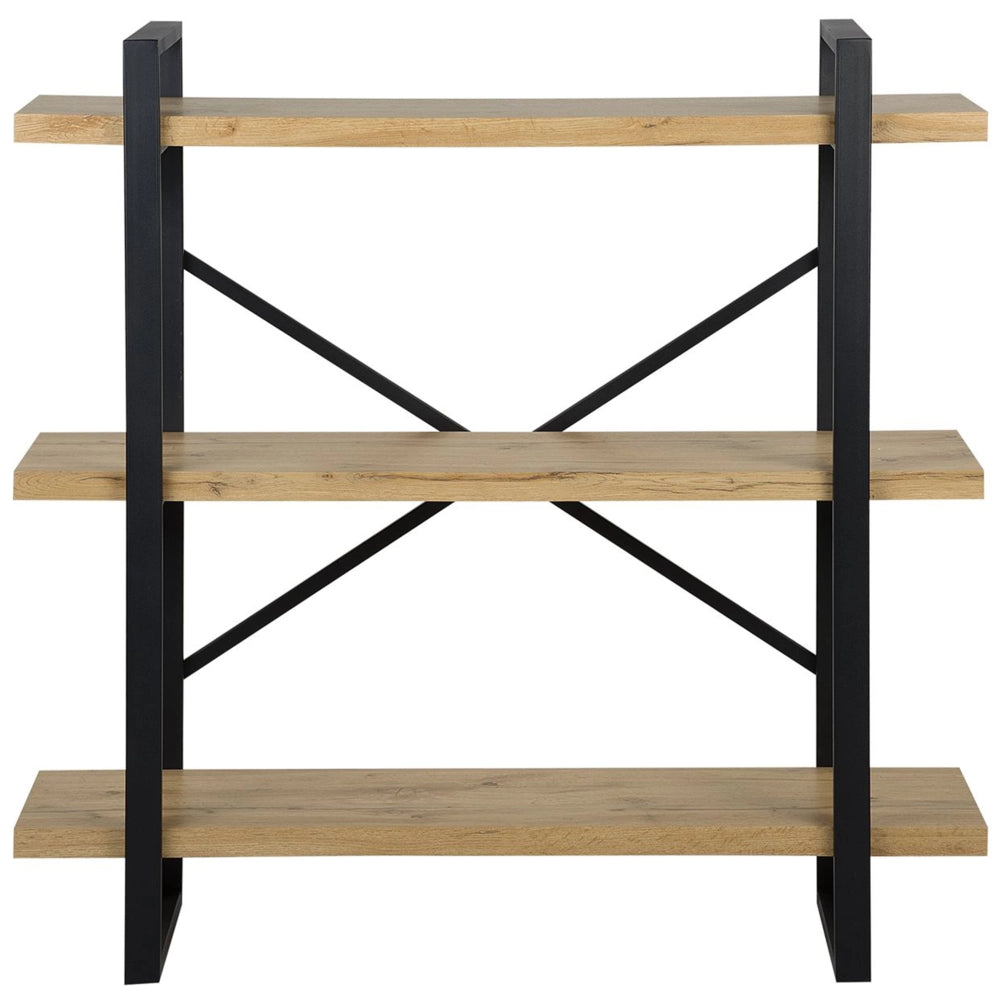 Libreria a 3 livelli in legno chiaro con struttura in metallo Nero Ripiani aperti contenitore Minimalista unità autoportante