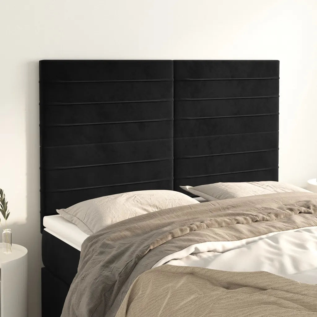 Testiera-Testata-Testiera Decorativa Nera 144x5x118/128 cm Velluto 311395