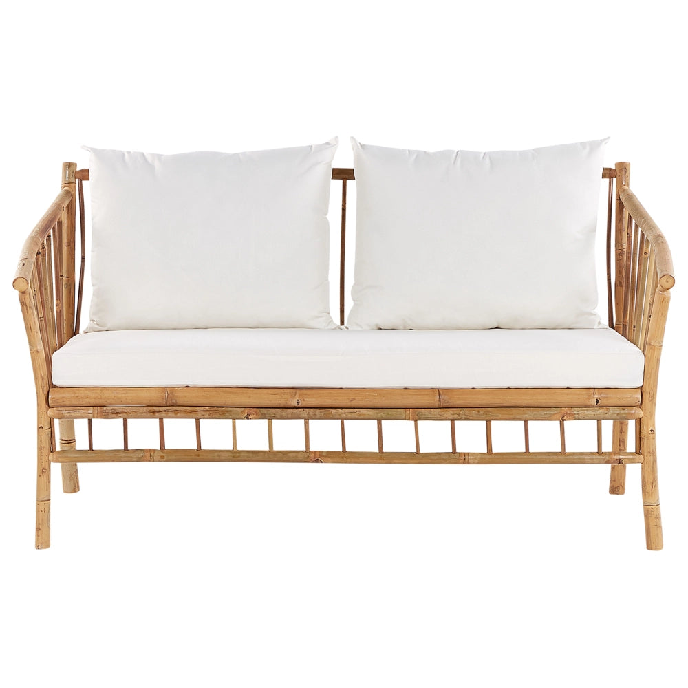 Set di divani da giardino in legno di bambù con cuscini bianchi 4 posti salotto moderno set di conversazione salottino per esterni