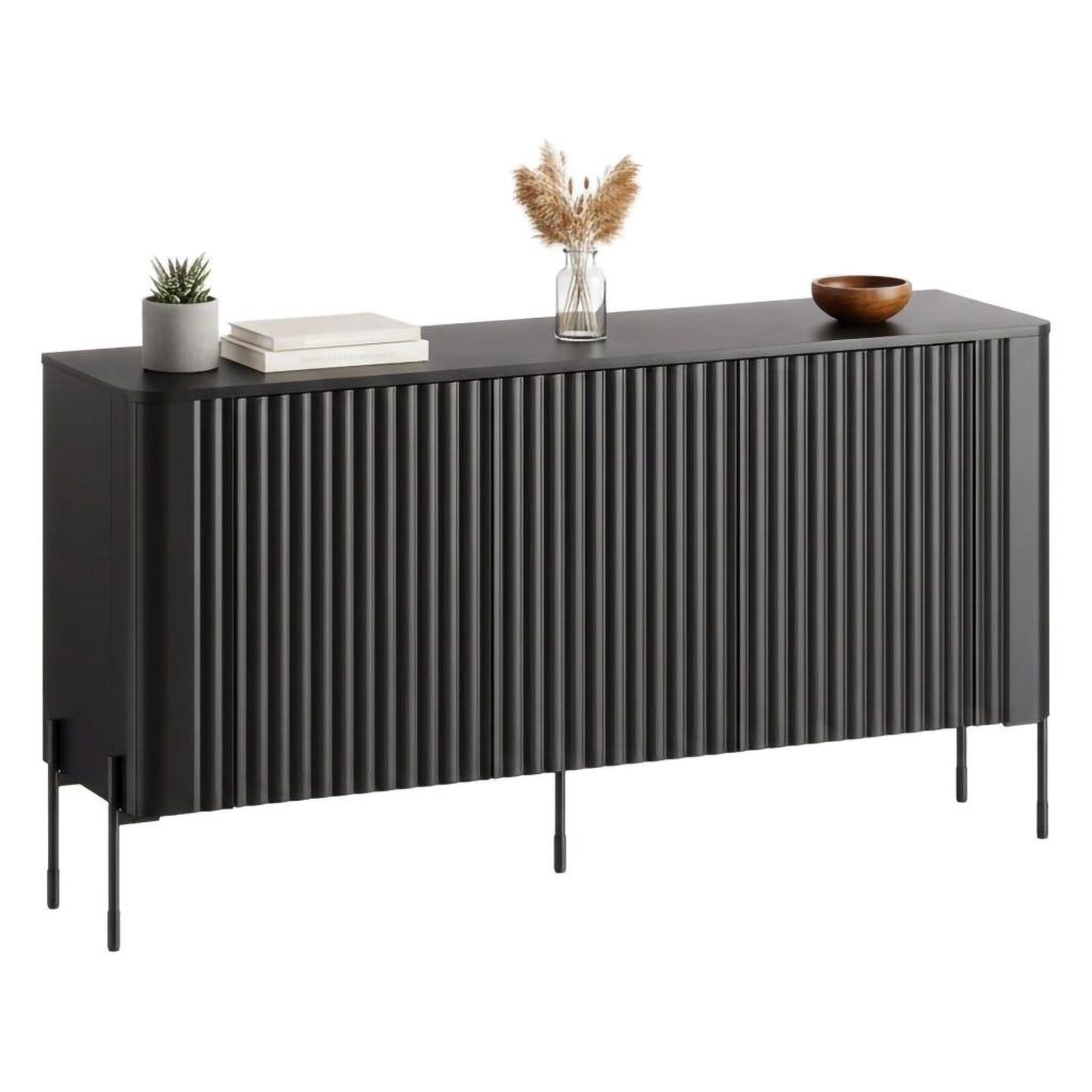 Credenza Susegana, Madia da salotto con tre ante battenti, Rialzata da terra, 150x40 h80 cm, Nero