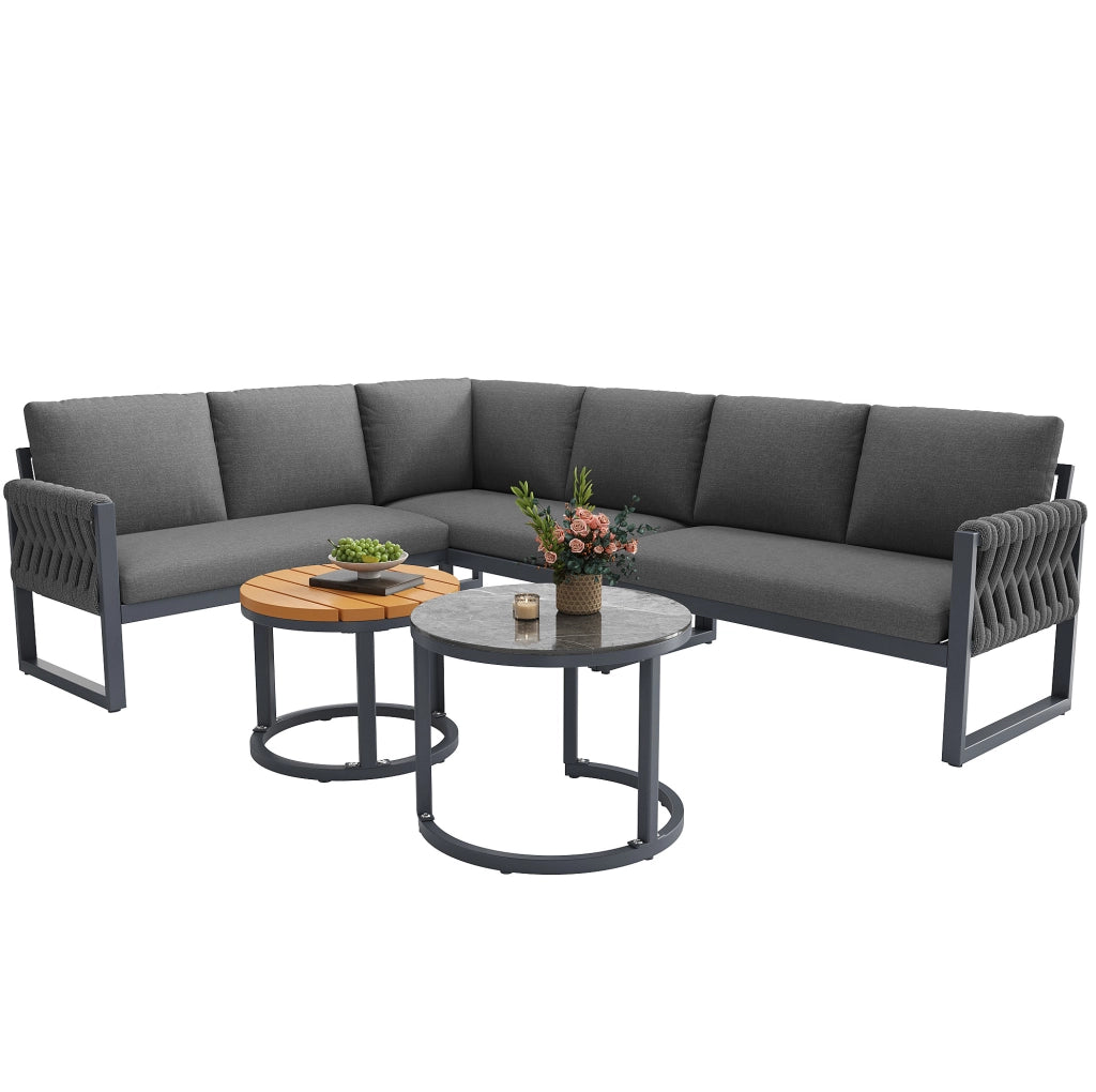 Salotto da giardino modulare; combinabile liberamente; Olefin grigio