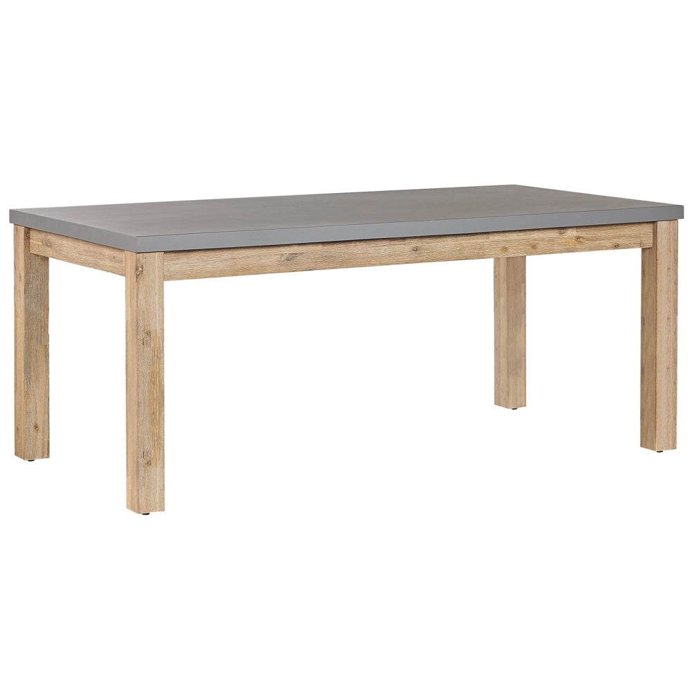 Set da pranzo per esterni in fibra di cemento grigio chiaro legno di acacia tavolo 6 posti tavolo 6 sgabelli design industriale moderno