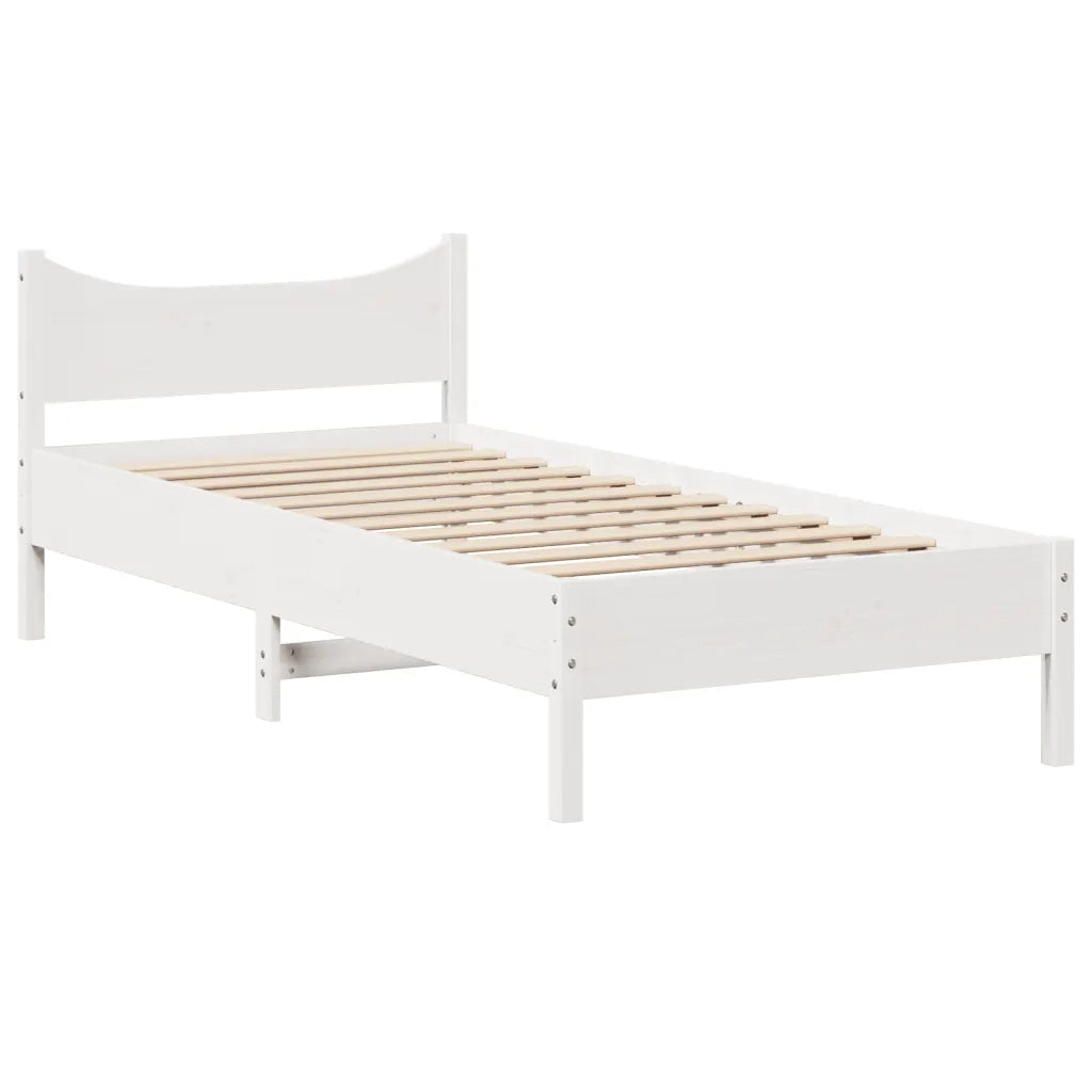 Giroletto con Testiera Bianco 90x190 cm Legno Massello di Pino