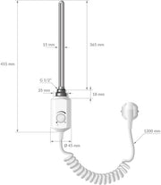 Radiatore elettrico per bagno con elemento di riscaldamento 1200W, 600x1200 mm, bianco rettangolare con connessione laterale.