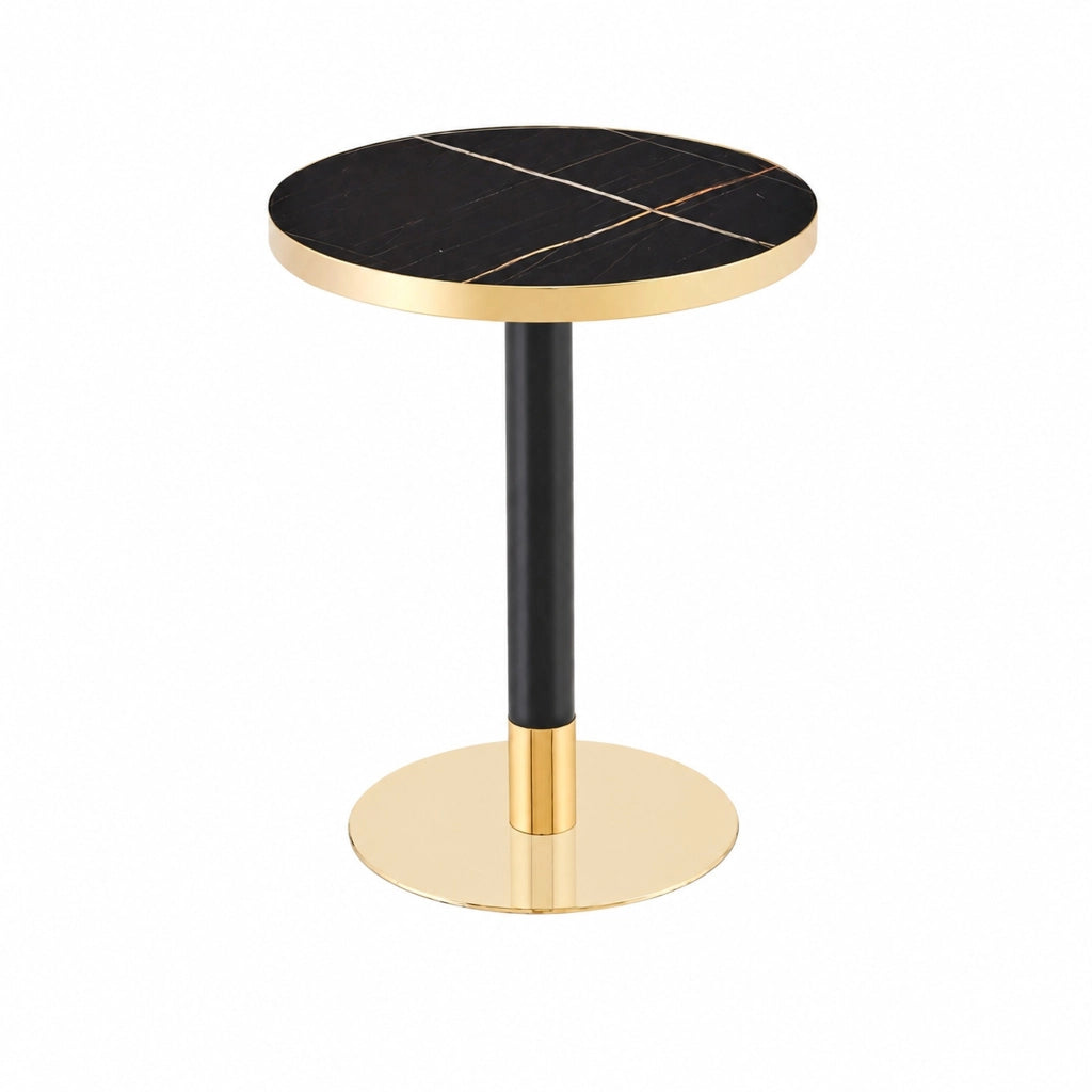 Tavolino rotondo 60 cm nero in MDF e metallo; base stabile