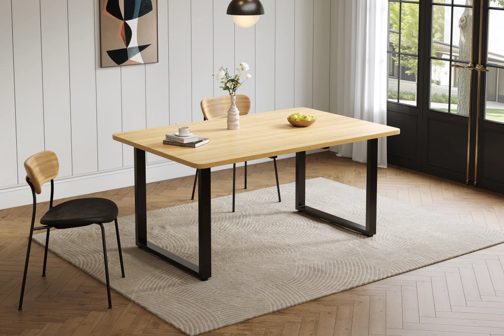 Tavolo da pranzo allungabile a 3 lunghezze 140/180/220 × 80 cm, per 6-10 persone, colore rovere, struttura in MDF