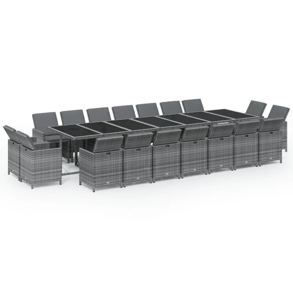 Set da Pranzo per Giardino 19 pz con Cuscini Polyrattan Grigio 3095645