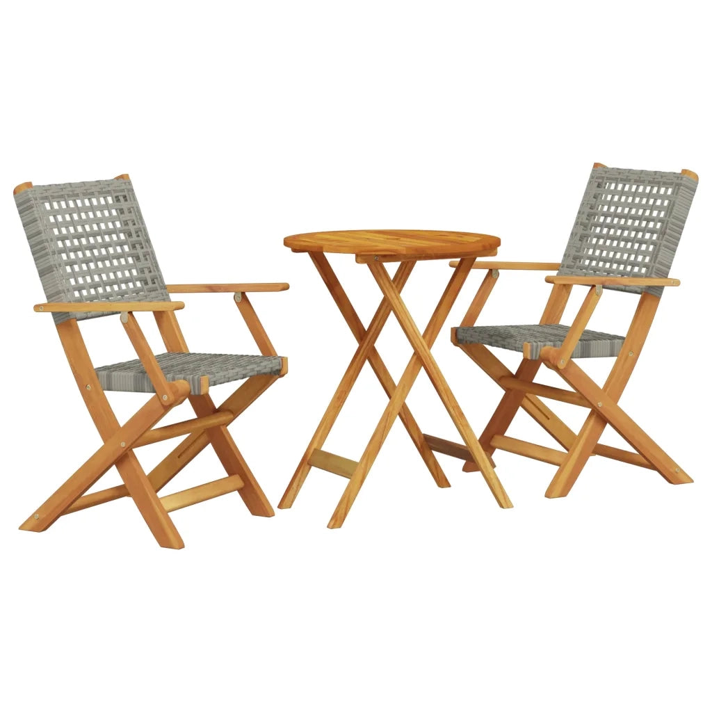 Set da Bistrot 3 pz | Set Salotto da Giardino Grigio in Polyrattan e Legno Massello